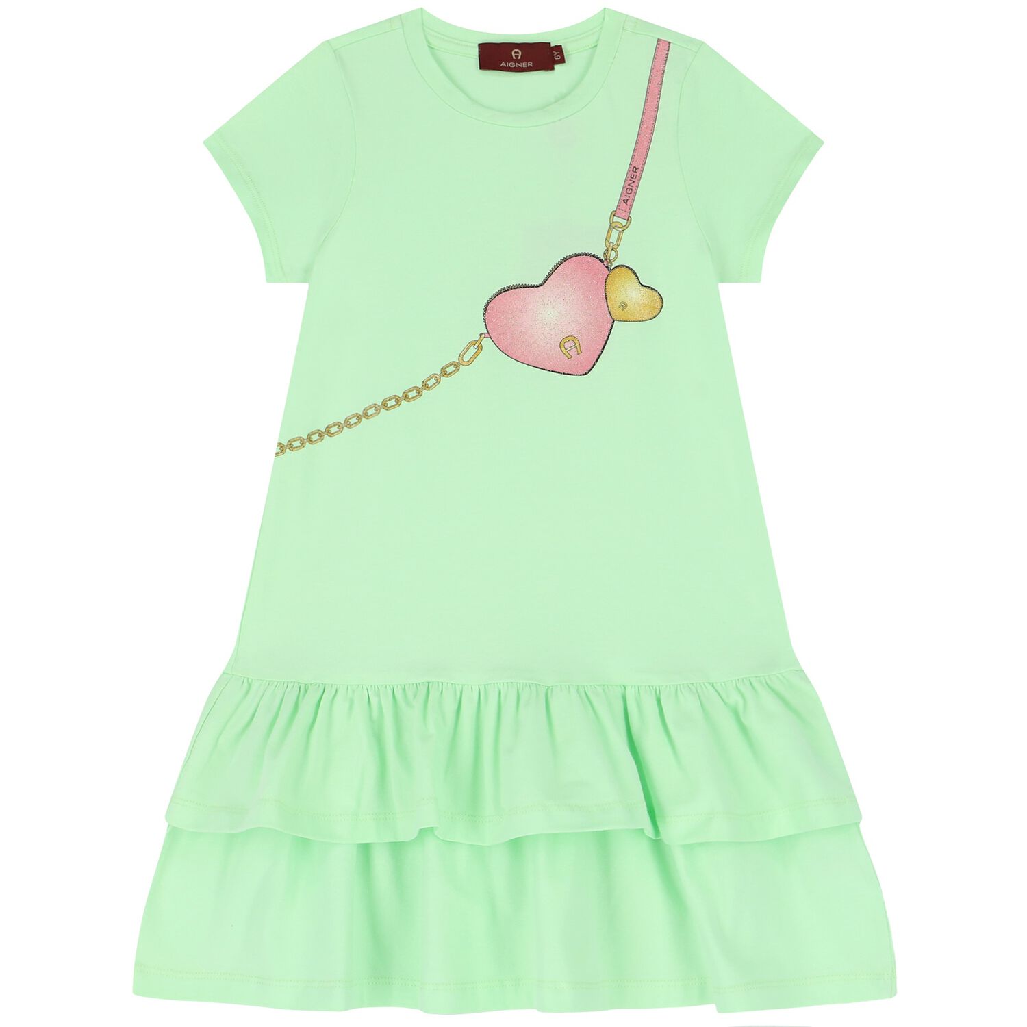 Girls Green Logo Bag Dress, 2, hi-res