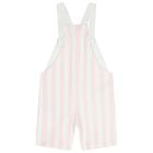 Baby Girls White & Pink Striped Logo Dungaree Set, 1, hi-res