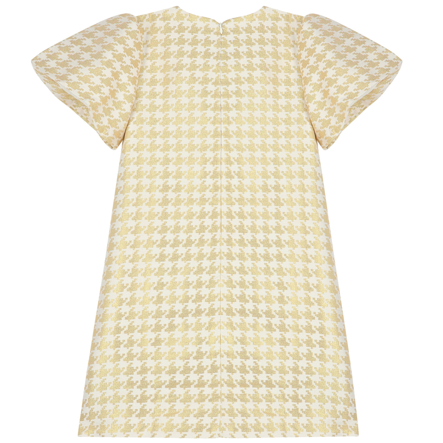 Girls White & Gold Houndstooth Dress, 1, hi-res