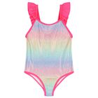 Girls Pink Ruffled Swimsuit, 1, hi-res