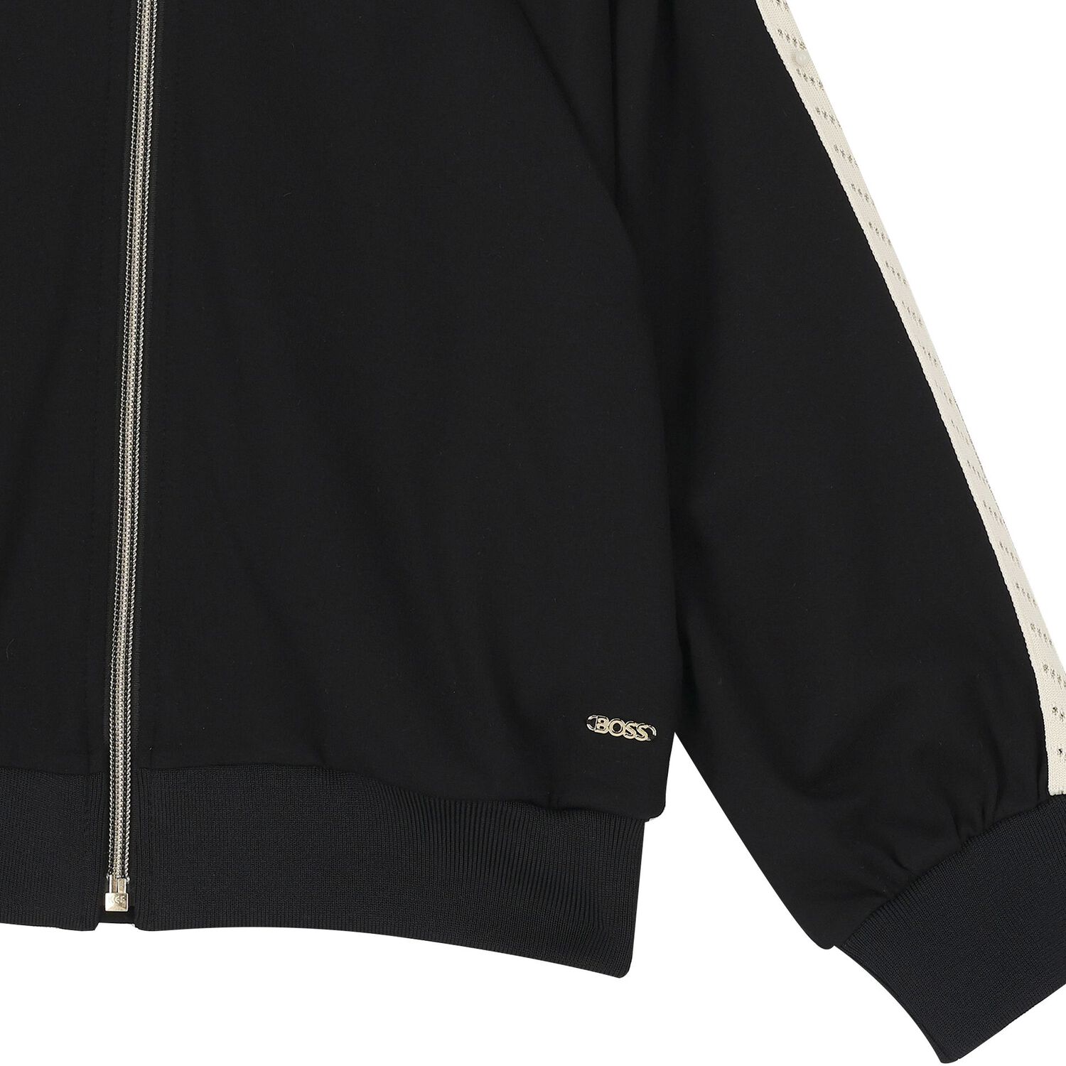 Girls Black Logo Zip Up Top, 1, hi-res