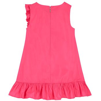 Girls Pink Logo Ruffled Dress