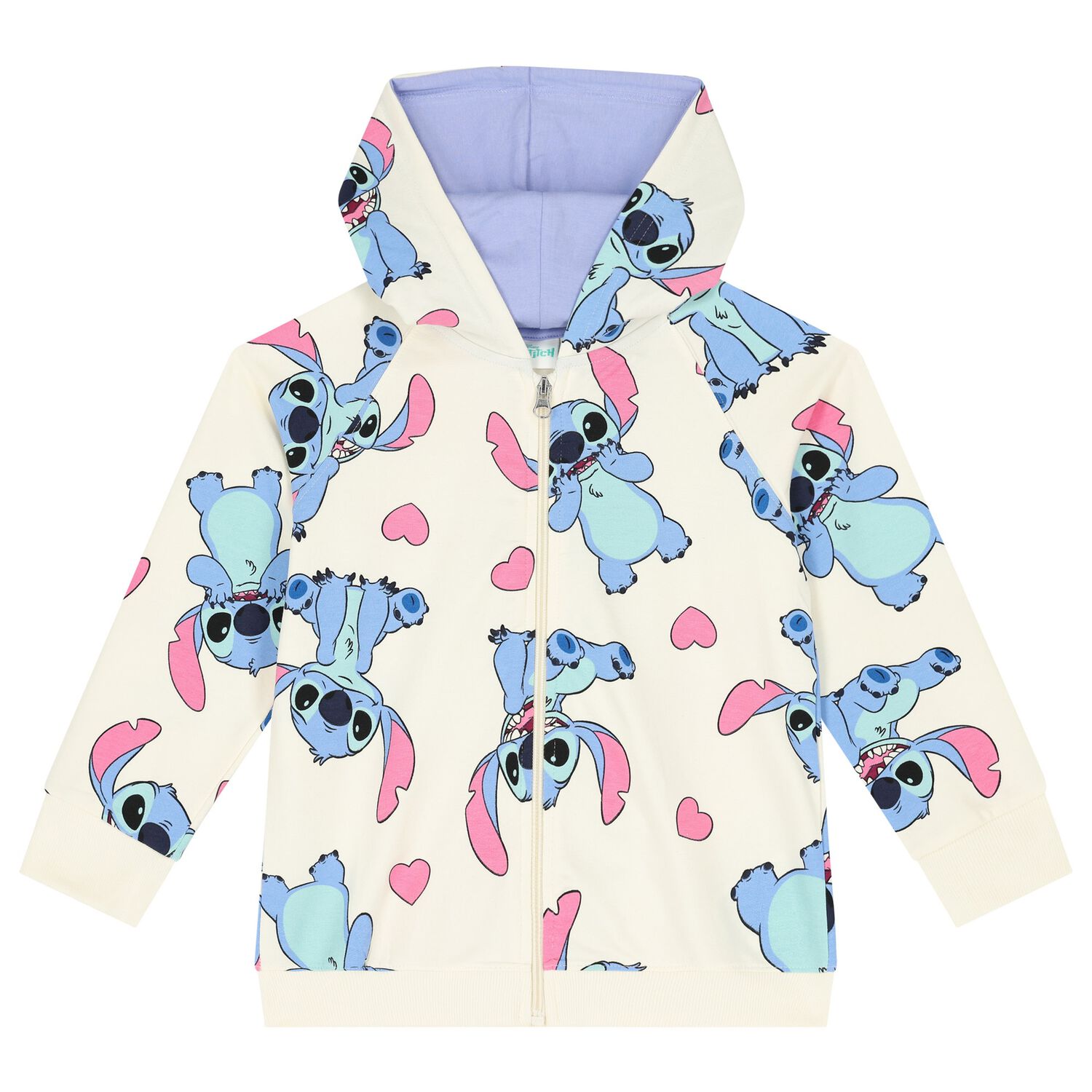 Girls Ivory Lilo & Stitch Zip Up Top, 1, hi-res