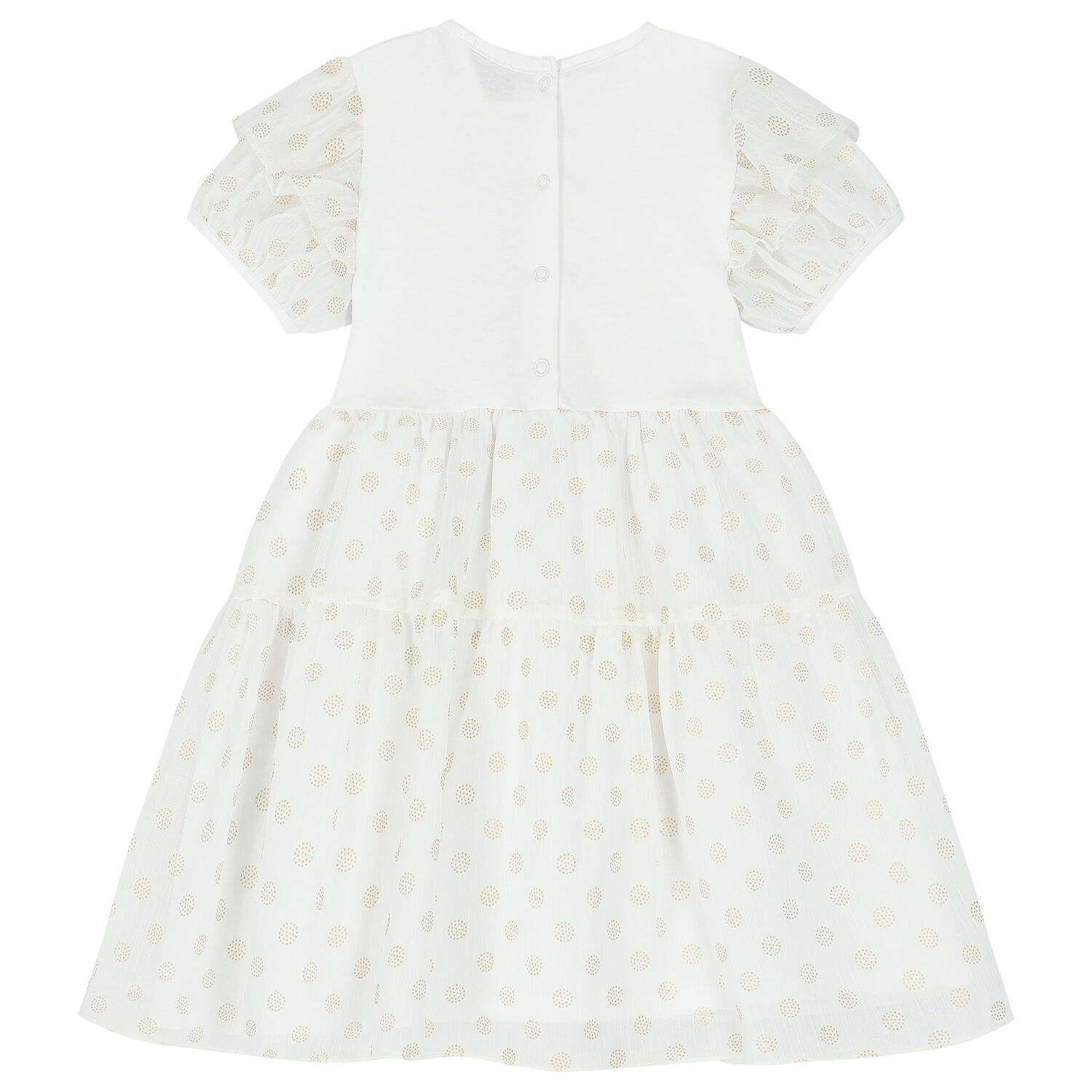 Younger Girls White & Gold Chiffon Dress, 1, hi-res