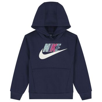 Girls Blue Logo Hooded Top
