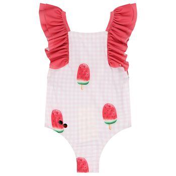 Girls Red & Pink Watermelon Swimsuit