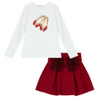 Girls White & Red Teddy Bear Skirt Set, 1, hi-res