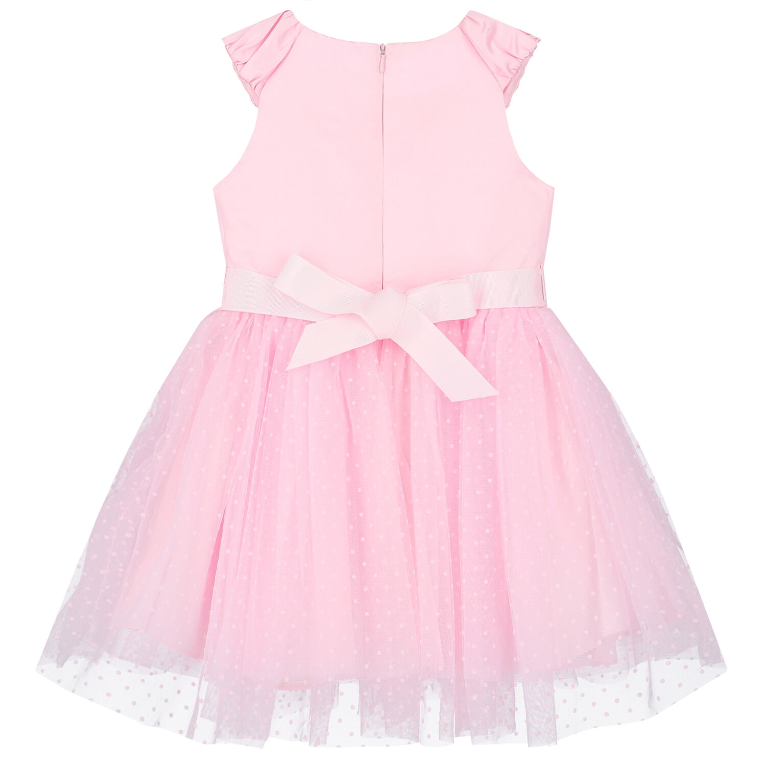 Girls Pink Satin & Tulle Dress, 1, hi-res