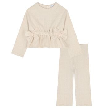Girls Gold Bow Trouser Set