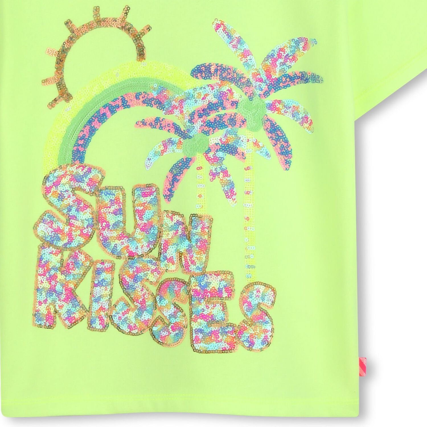 Girls Neon Green Sequin Palm Tree T-Shirt, 2, hi-res