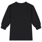 Girls Black Teddy Bear Logo Swearshirt Dress, 4, hi-res