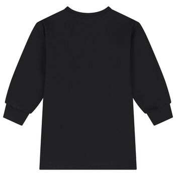 Girls Black Teddy Bear Logo Swearshirt Dress