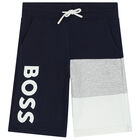 Boys Navy Blue Logo Shorts, 2, hi-res