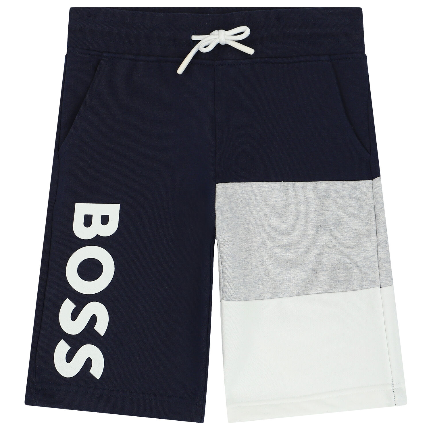 Boys Navy Blue Logo Shorts, 2, hi-res