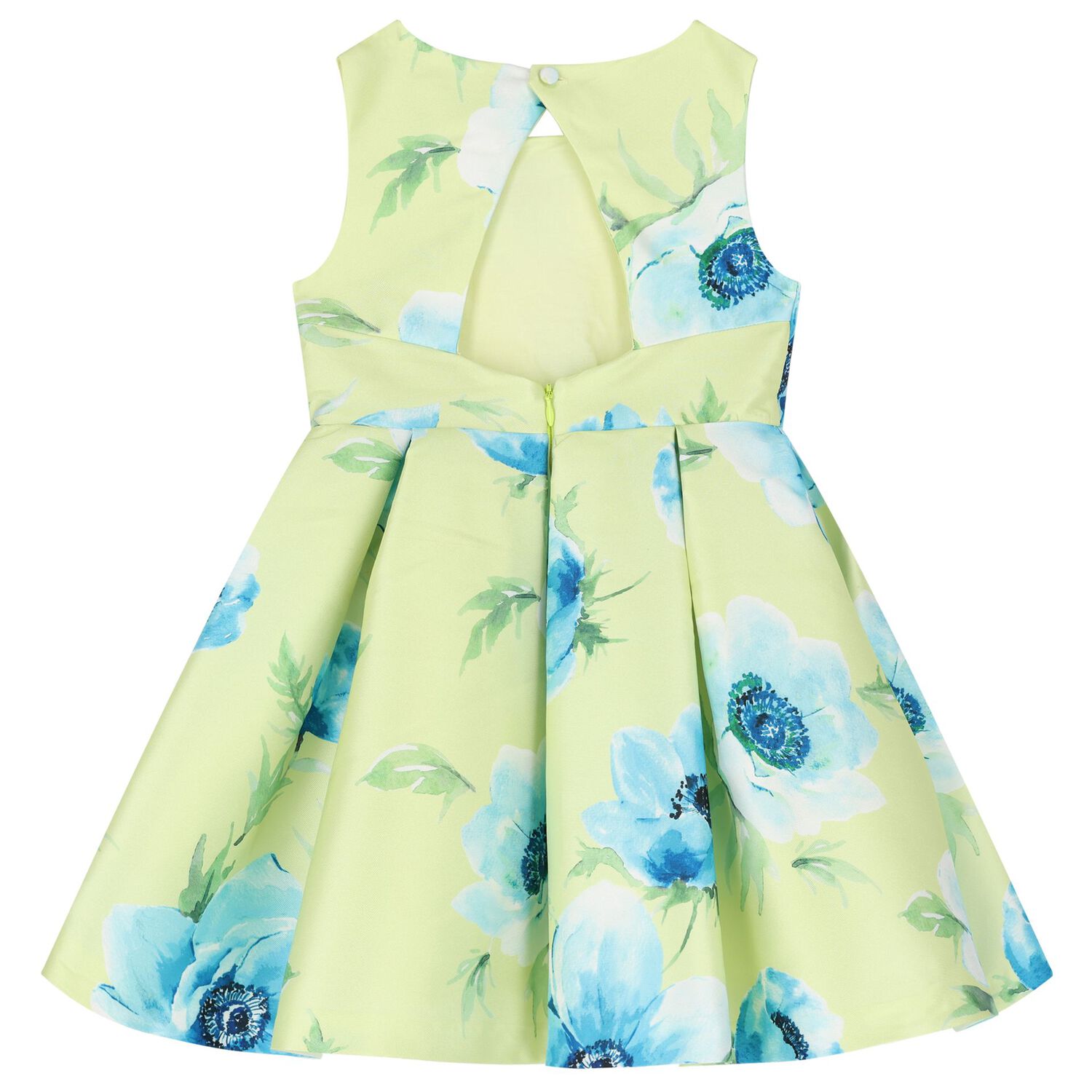 Girls Green & Blue Floral Satin Dress, 1, hi-res