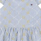 Girls Blue Striped Broderie Cotton Dress, 1, hi-res