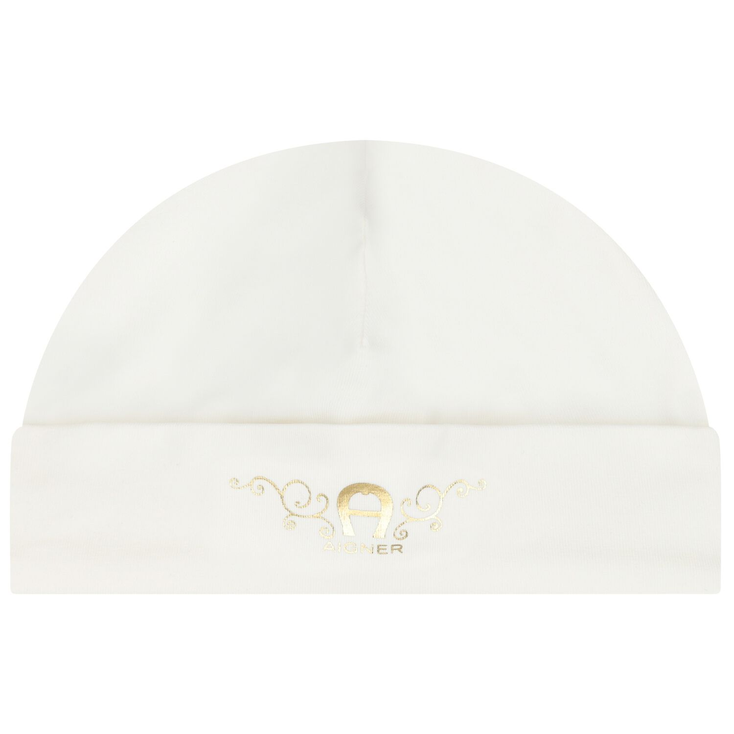 Baby Girls Ivory & Gold Logo Hat, 2, hi-res