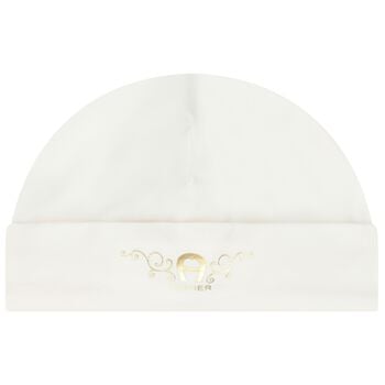 Baby Girls Ivory & Gold Logo Hat
