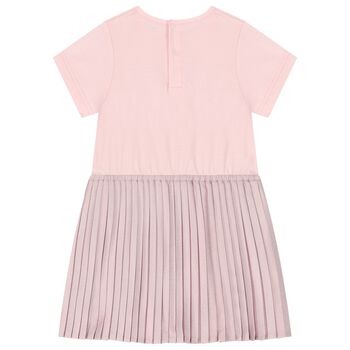 Younger Girls Pink Logo Pleated Dress