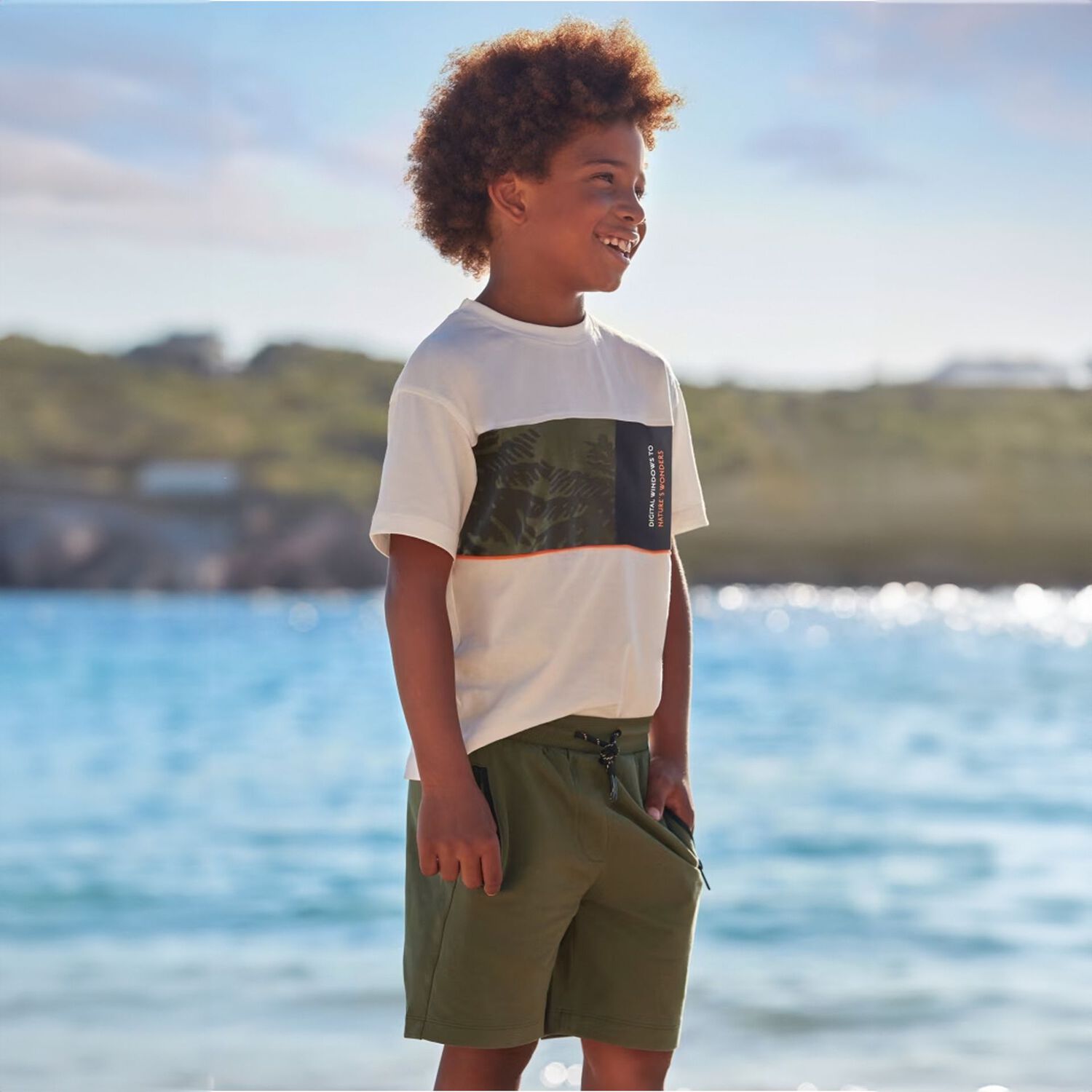 Boys White & Green Shorts Set, 1, hi-res