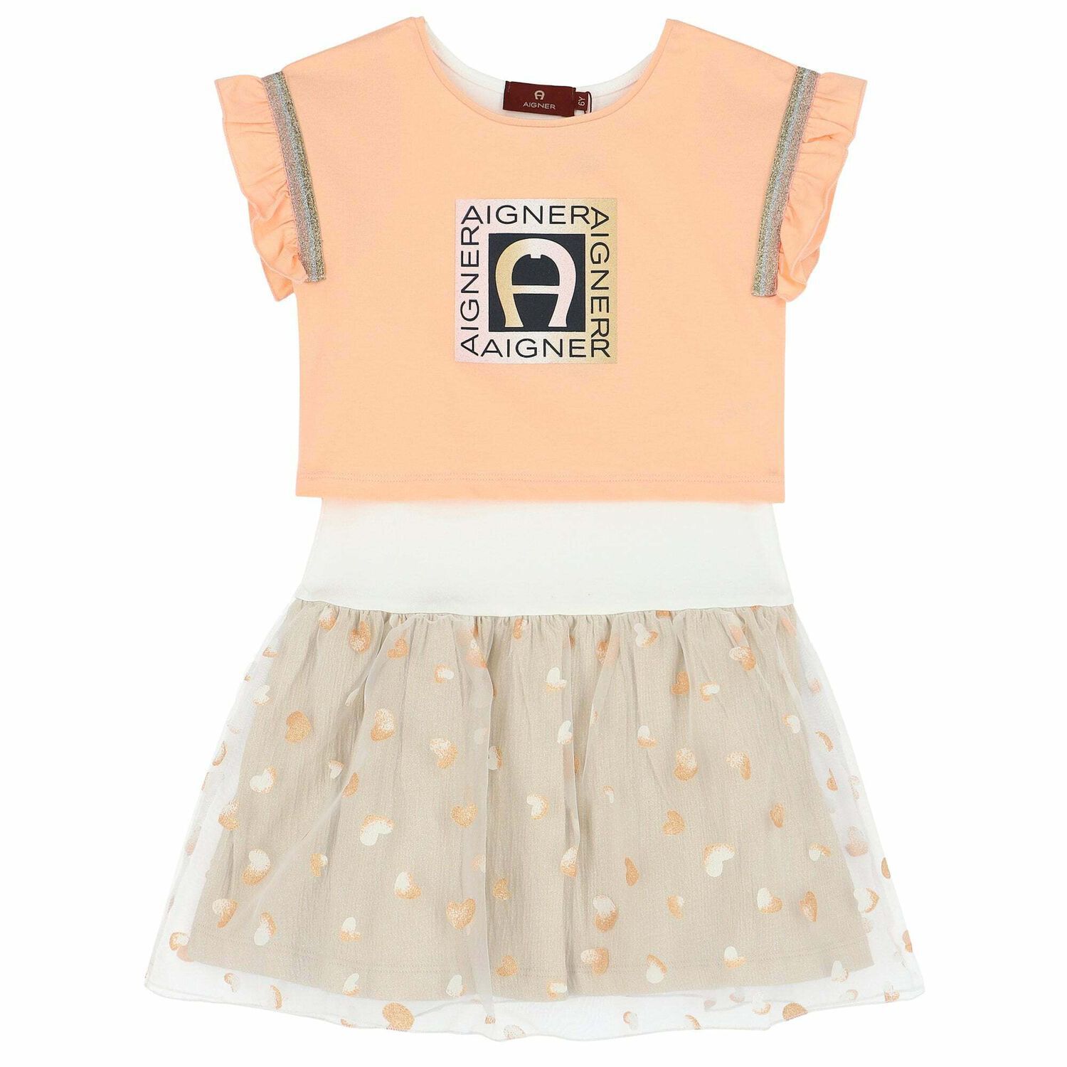 Girls Pink & Gold Logo Dress Set, 1, hi-res