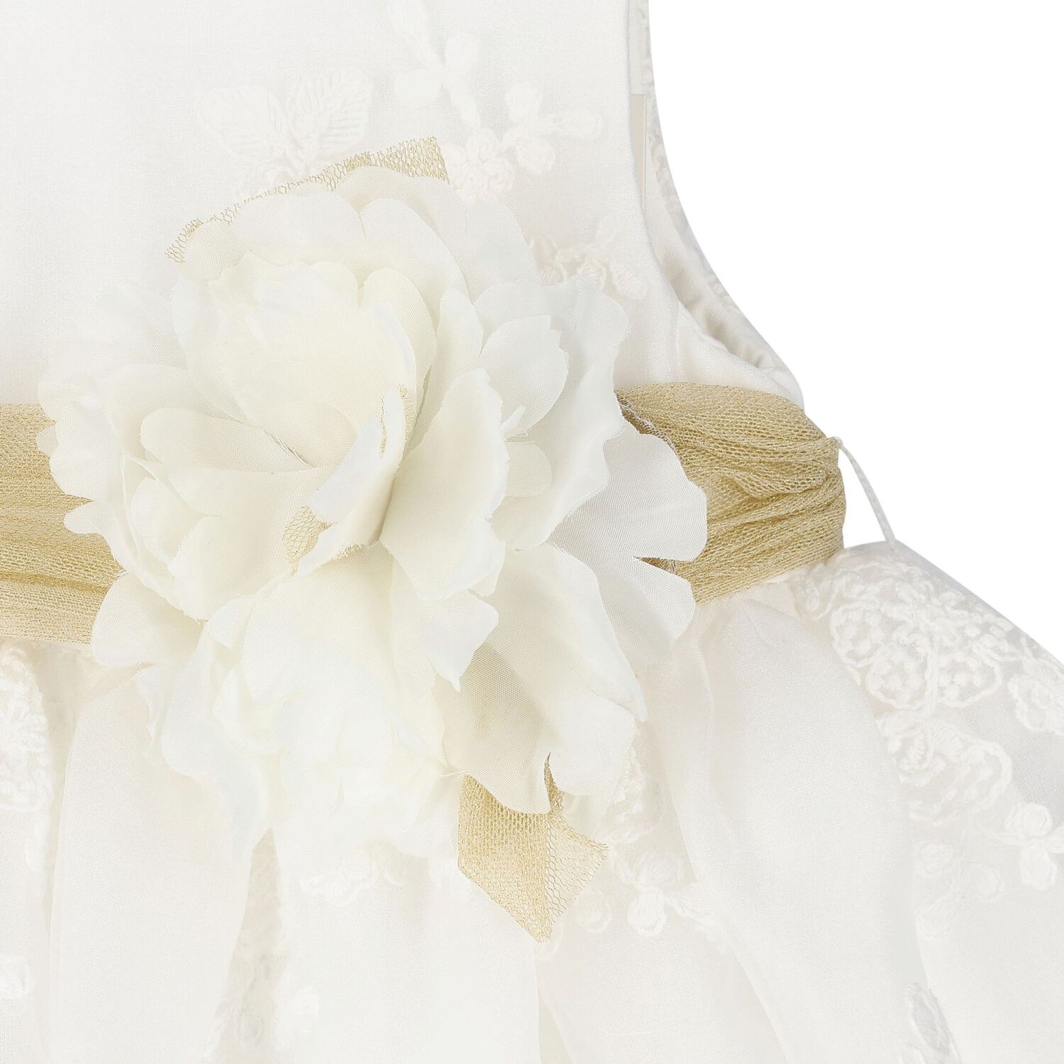 Younger Girls White & Gold Dress, 1, hi-res