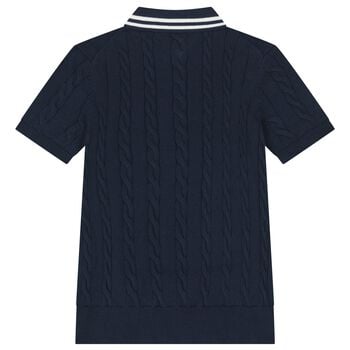 Boys Navy Blue Cable Knit Polo Shirt