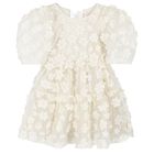 Girls Ivory Flower Organza Dress, 1, hi-res