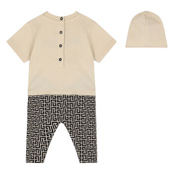 Beige Monogram Babygrow & Hat Set