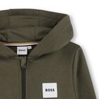 Boys Green Logo Hooded Zip Up Top, 1, hi-res