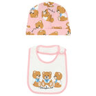 Pink & Ivory Teddy Logo Hat & Bib Set, 1, hi-res