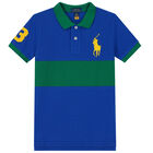 Boys Blue & Green Logo Polo Shirt, 1, hi-res