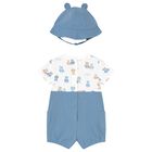 Baby Boys White & Blue Romper Set, 2, hi-res
