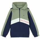 Boys Green & Navy Logo Zip Up Top, 1, hi-res