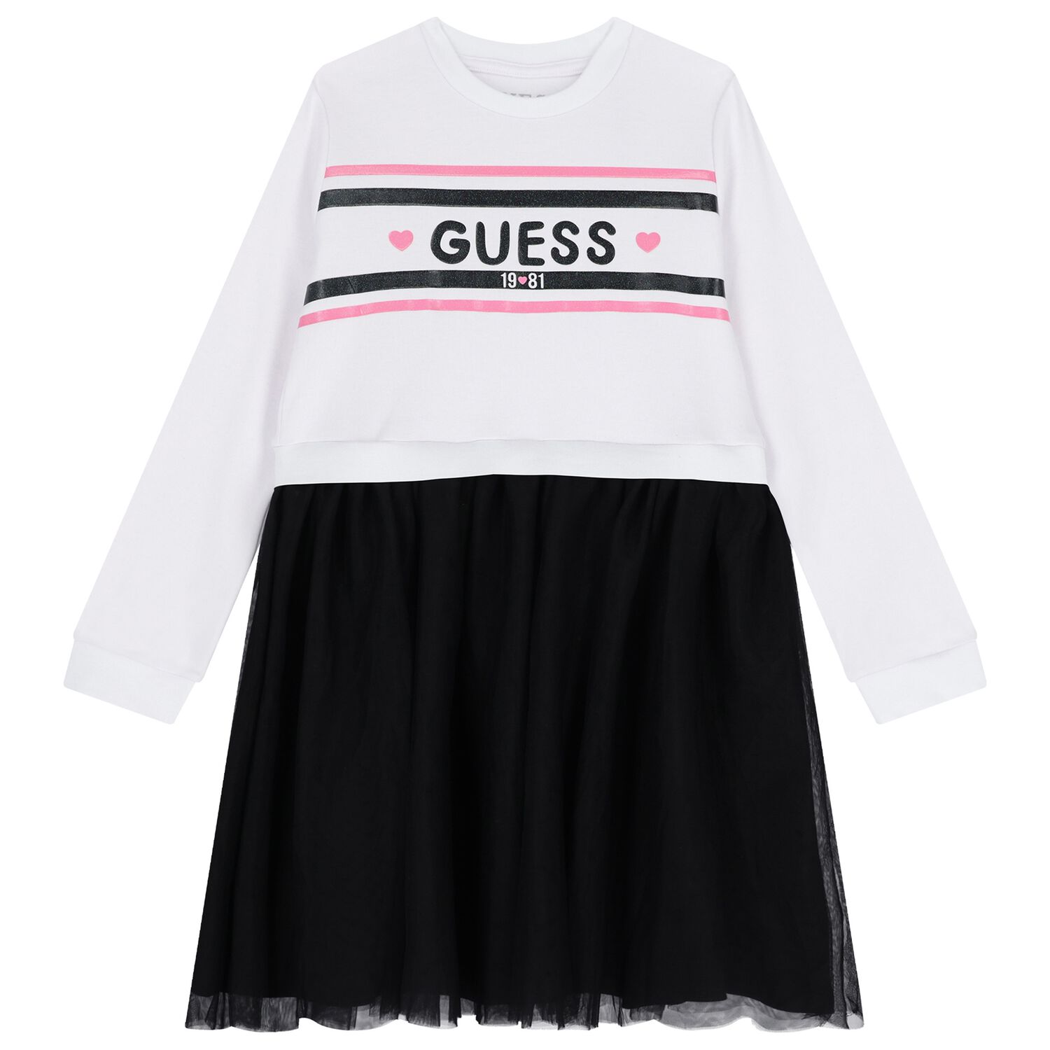 Girls White & Black Logo Tulle Dress, 1, hi-res image number null