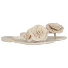 Girls Beige Logo Flower Flip Flops, 1, hi-res