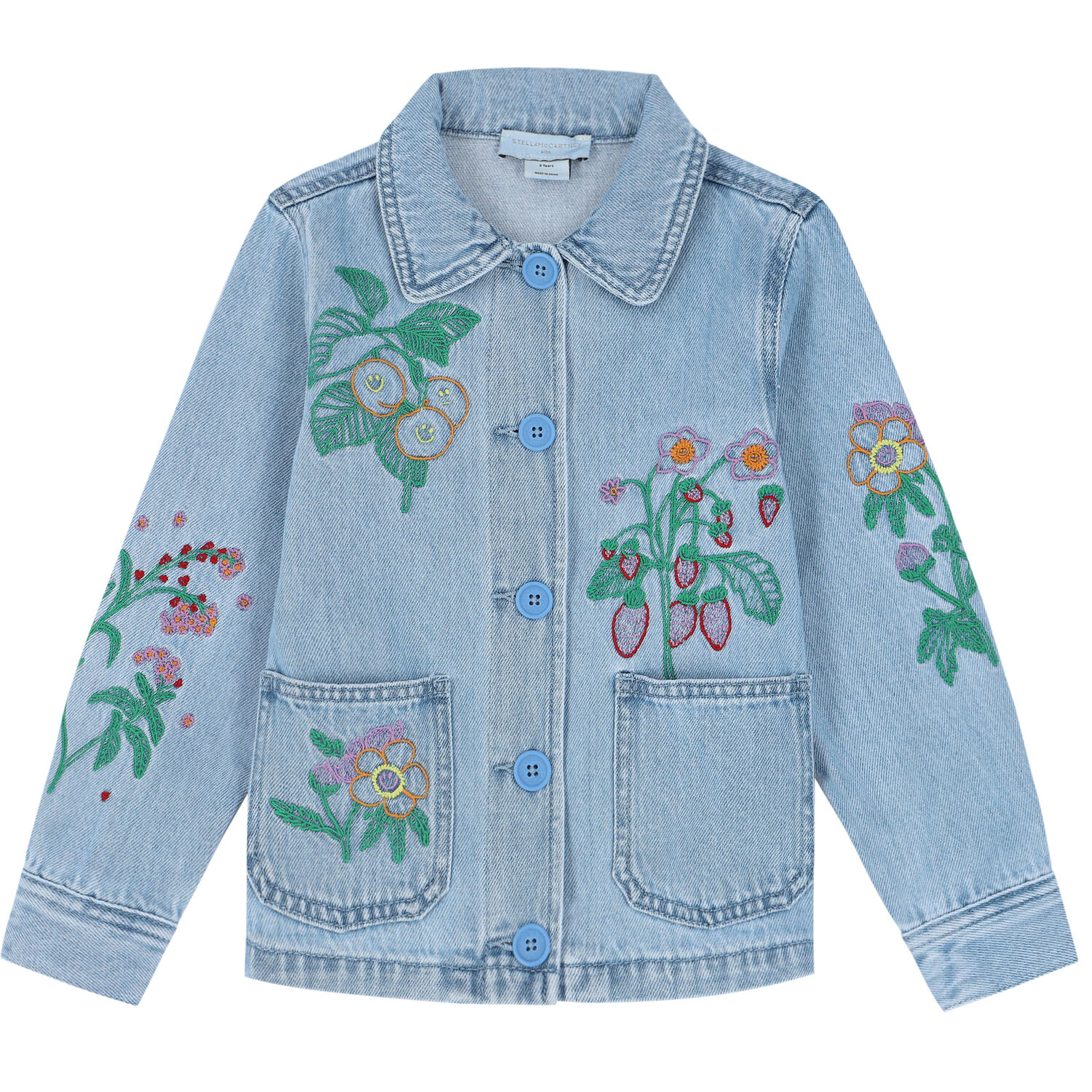Girls Blue Floral  Denim Jacket, 1, hi-res