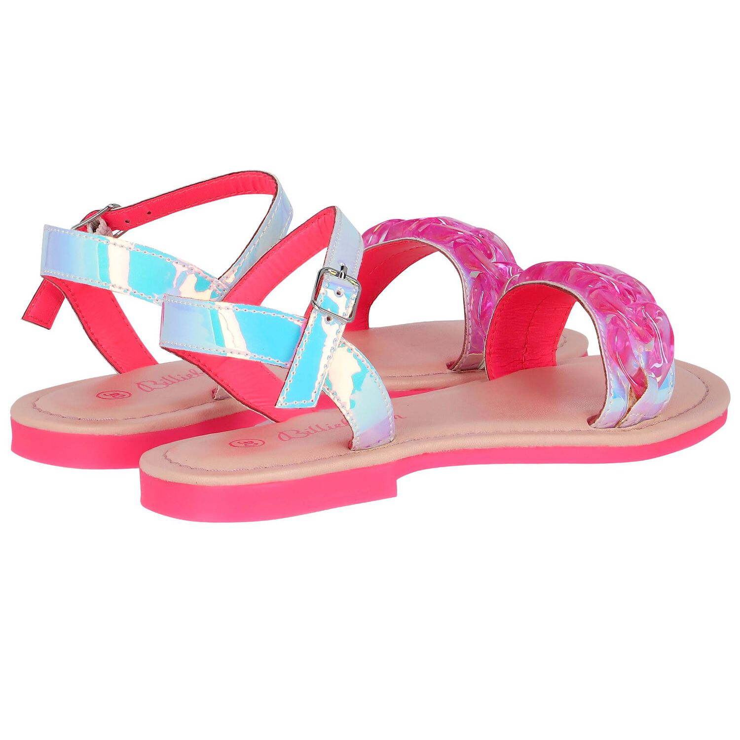 Girls Pink Iridescent Sandals, 1, hi-res