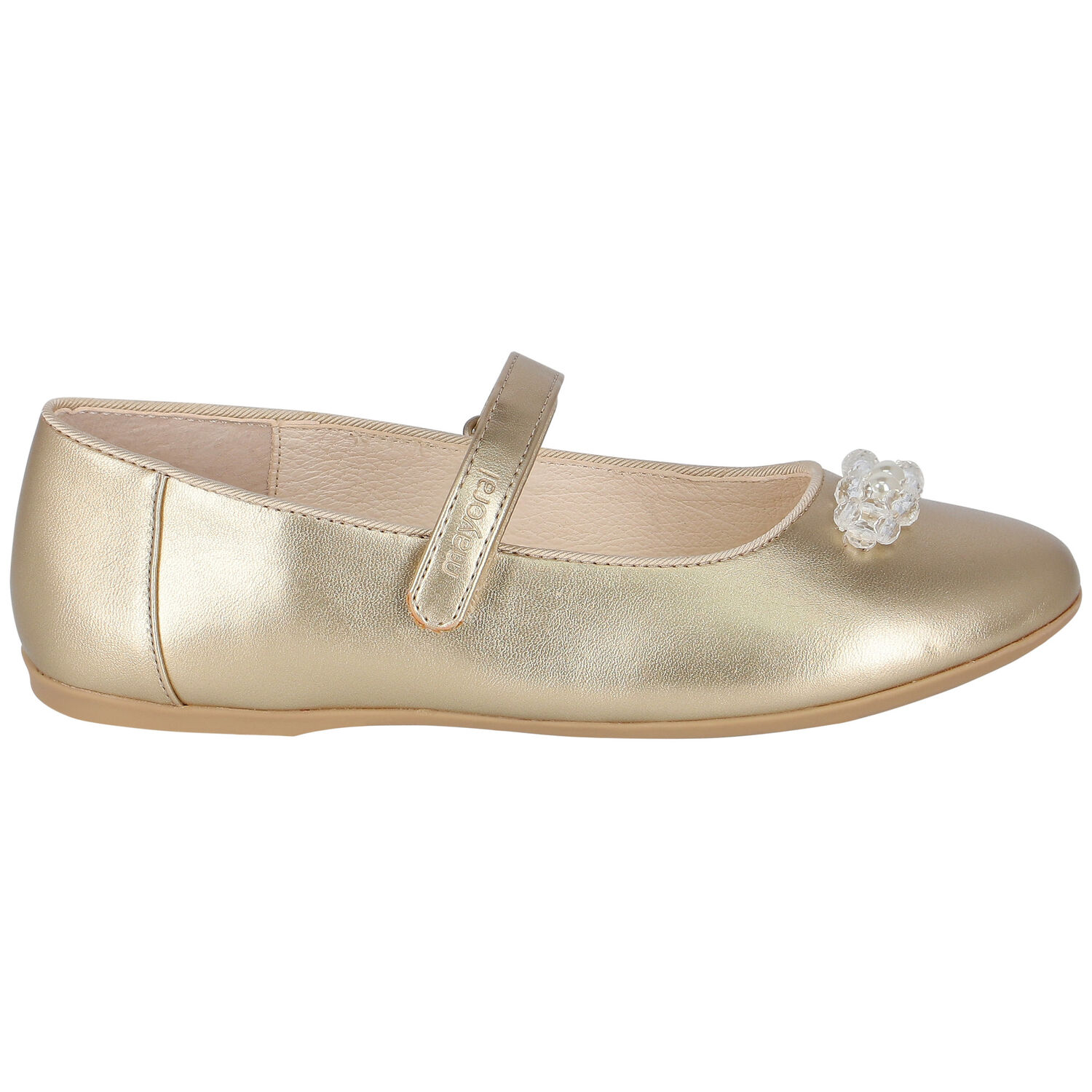 Girls Gold Pearl & Crystal Ballerina Shoes, 1, hi-res