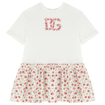 Girls White & Red Rose Dress
