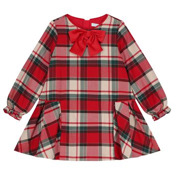 Girls Red Tartan Velvet Bow Dress