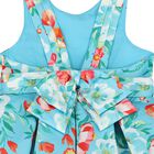 Girls Blue Floral Satin Dress, 1, hi-res