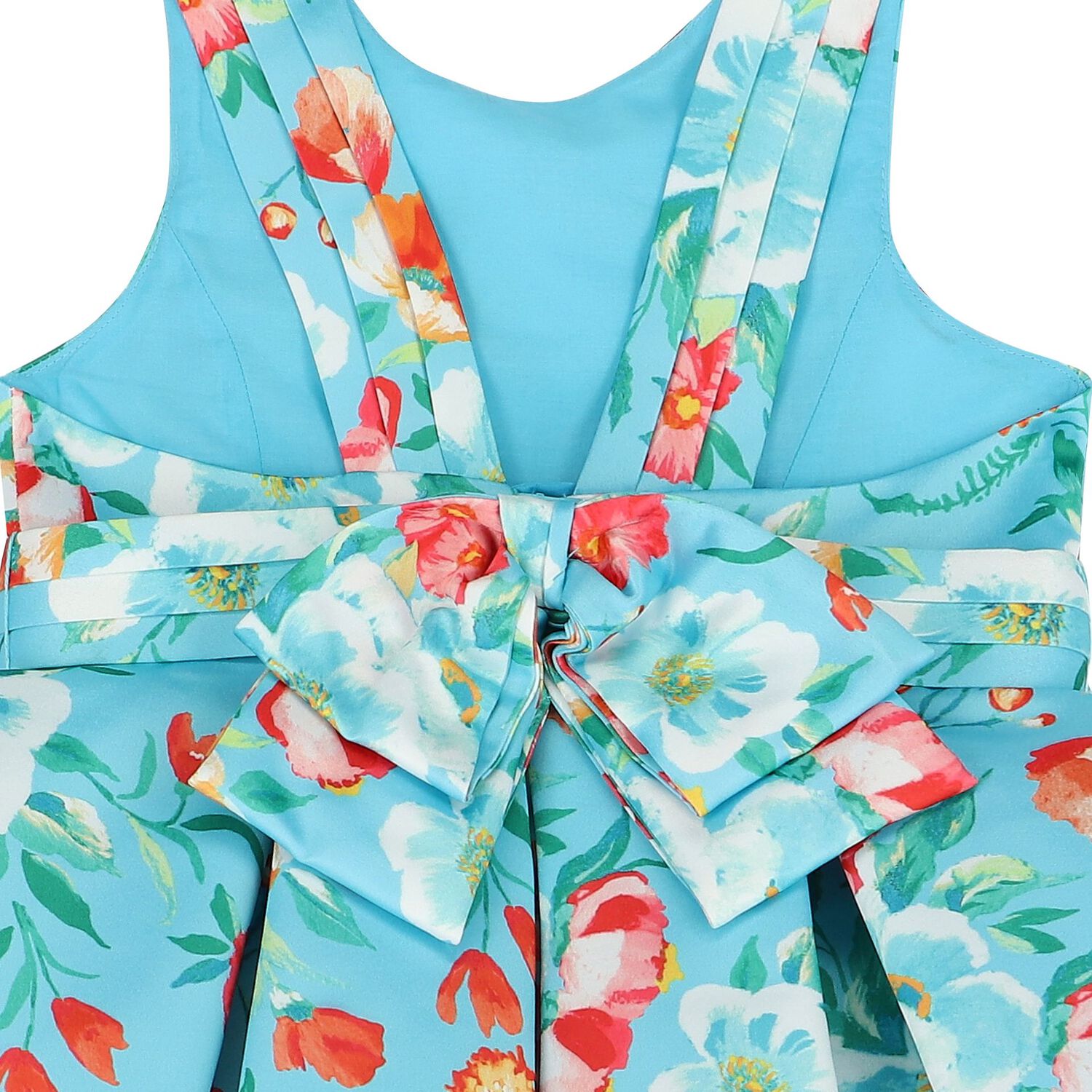 Girls Blue Floral Satin Dress, 1, hi-res image number null