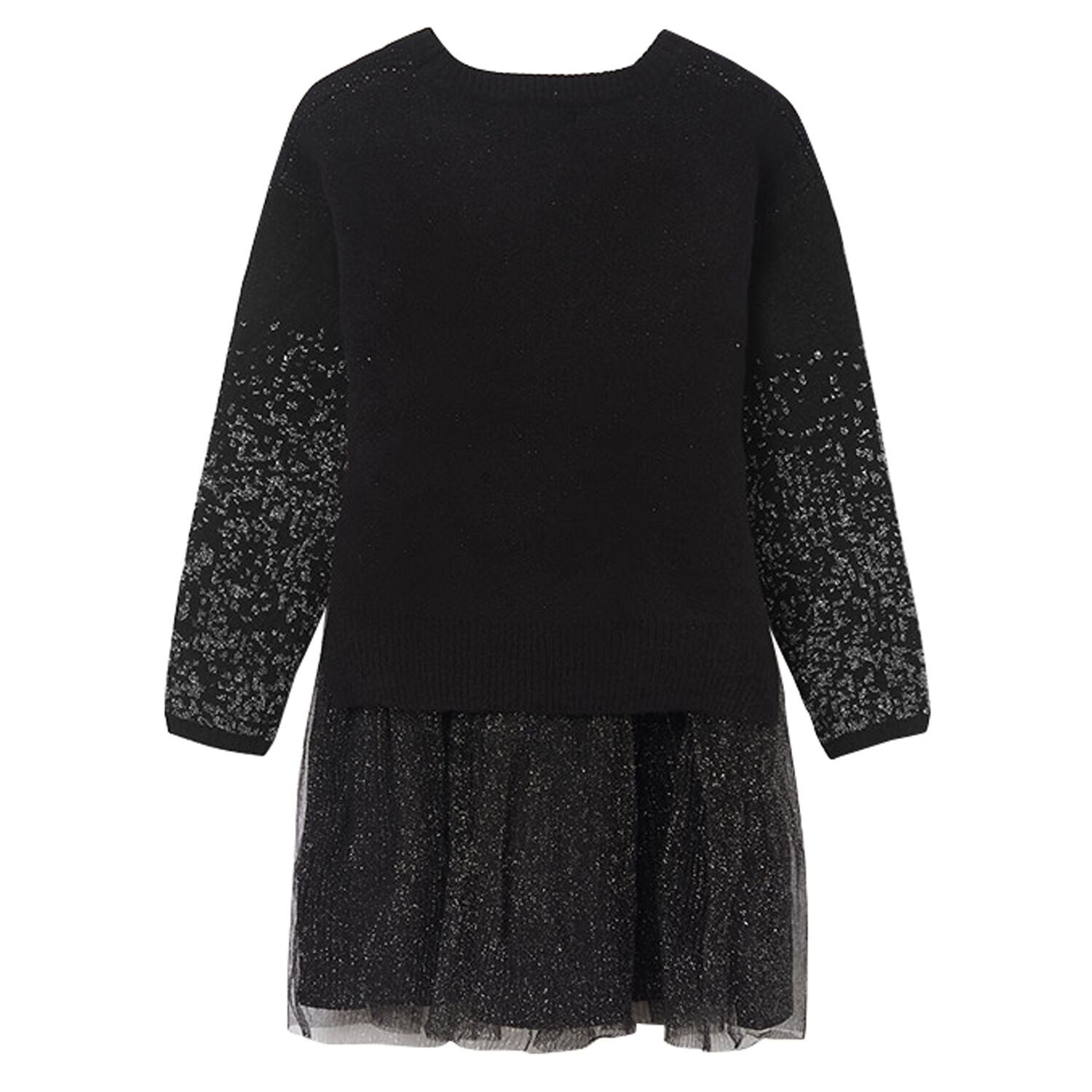 Girls Black Glitters Dress Set, 1, hi-res