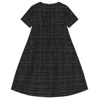 Girls Black Sequin Tweed Dress, 1, hi-res