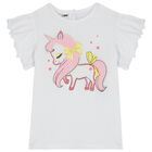 Girls White Unicorn T-Shirt, 1, hi-res
