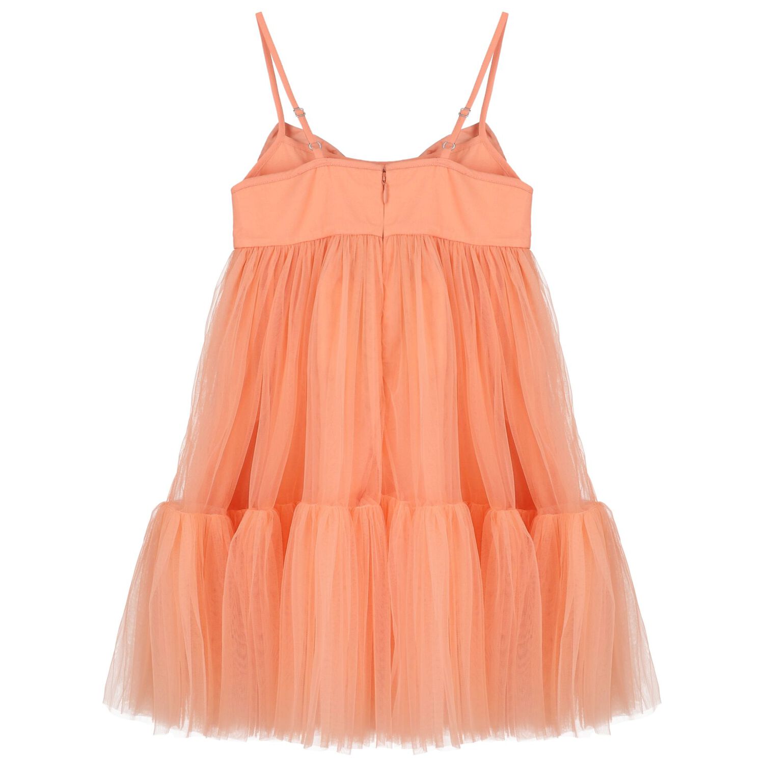 Girls Coral Bow Tulle Dress, 1, hi-res