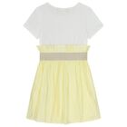 Girls White & Yellow Logo Dress, 1, hi-res