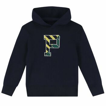 Boys Navy Logo Knitted Hooded Top