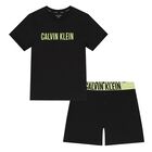 Boys Black Logo Pyjamas, 1, hi-res